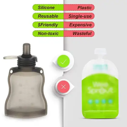 Reusable Silicone Baby Food Pouch Kids Squeezable Pouch