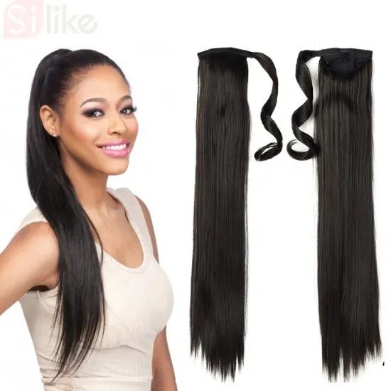 Long Blonde Color Curly Synthetic onytail  Wrap Around straight Clip In Ponytail hair  Extension Ponytail drawstring  for woman