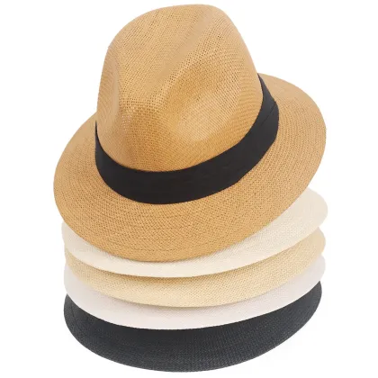 Wholesale Trendy Straw Paper Hat Short Brim Trilby Fedora Beach Sun Hats for Women Men Summer Fashion Panama Hat