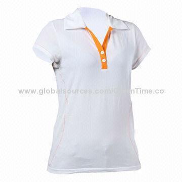 Women's polo shirt with stretch polo and long line placket 100% polyester