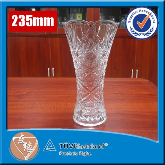 Custom made embossed 235mm tall flower heavy glass vases