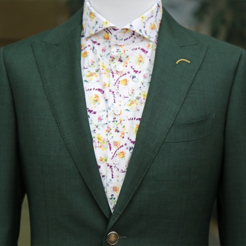 Bespoke Green Notch Lapel Blazer Wool Fabric Suits