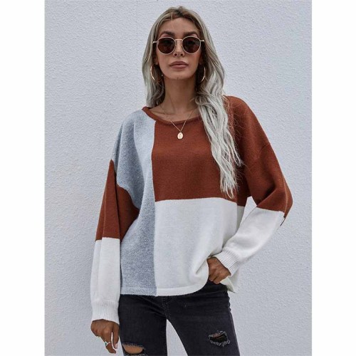 Women Knitted Oversized Color blocked sweaters