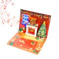 Biglietto pop-up natalizio 3D per caminetto con musica