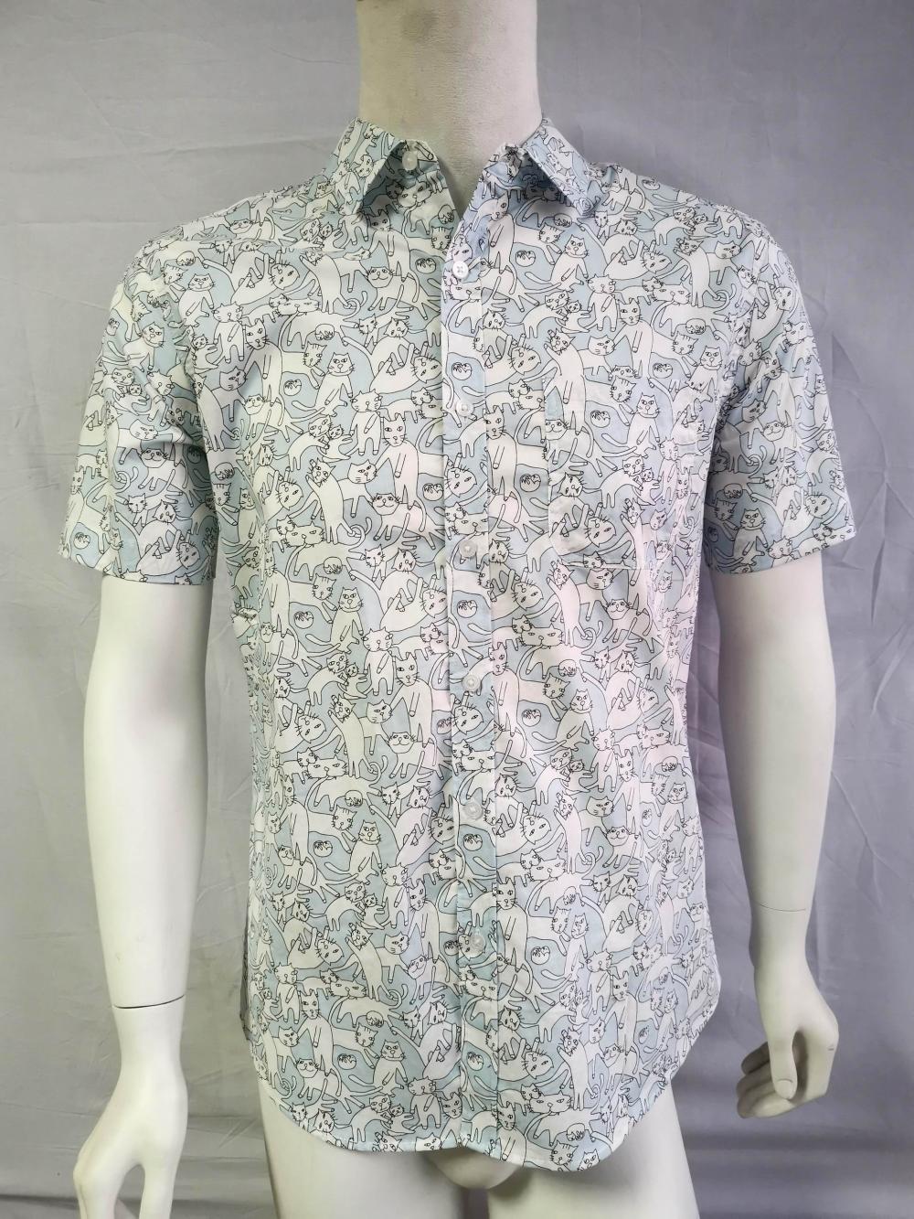 Men Casual 100% Cotton Print Short Sleeve Shirt