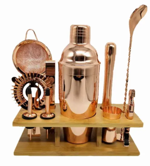 Rose Gold Wine Mixer Set with Stainless Steel and Wooden Frame: 11-Piece Premium Wine Accessories Kit