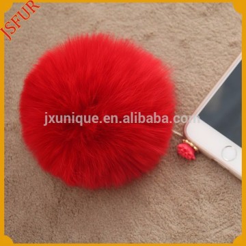 Wholesale cute cell phone dust plug with real fox fur pom poms mobile phone plug
