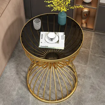 Light luxury modern gold frame round side table