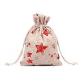 Printed Christmas Gift Burlap Drawstring Bags