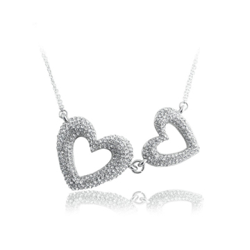 Love Double Hearts Pendant Necklace Silver Necklace with Diamond