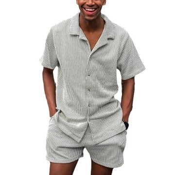 Hawaiian-Style Striped Suit and Shorts Set for Men