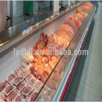 Platform meat display cooler, open fresh meat cooler