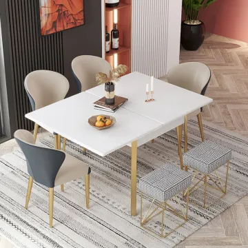 Folding Slab Dining Table - Modern Luxury Wrought Iron Dining Set