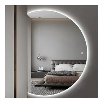 Smart Touch Screen LED Wall-Mounted Half Moon Bathroom Mirror