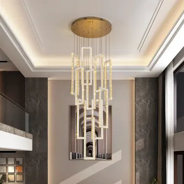 Stair Lamp and Long Chandelier: Crystal Pendant Lights for Living Room - Explore Elegant Flush Mount Chandeliers