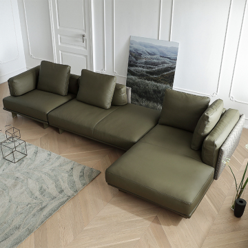 Modern Luxury Italian Designer Woven Leather Sofa Set - Minimalist Style for Living Room