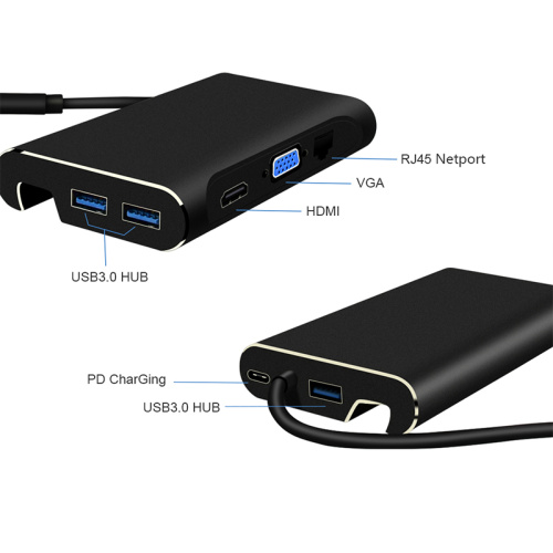 7-IN-1 HUB USB tipo C para HDMI / 3USB3.0 / PD / VGA / LAN para laptop