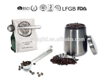 Stainless Steel Coffee Scoop and Tea Scoop with Integrated Bag Clip