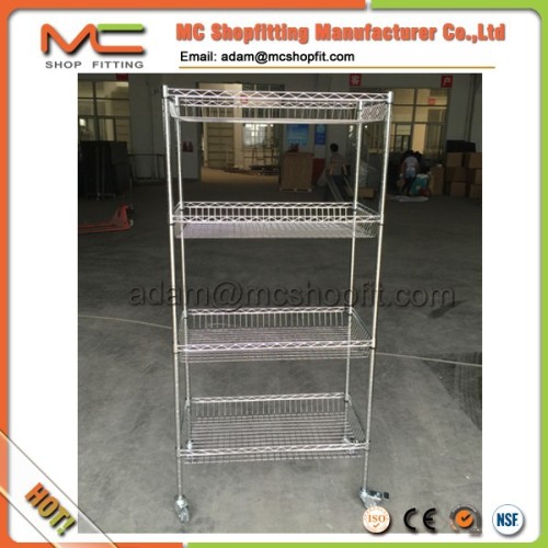 4 baskets Chrome rolling wire basket shelving