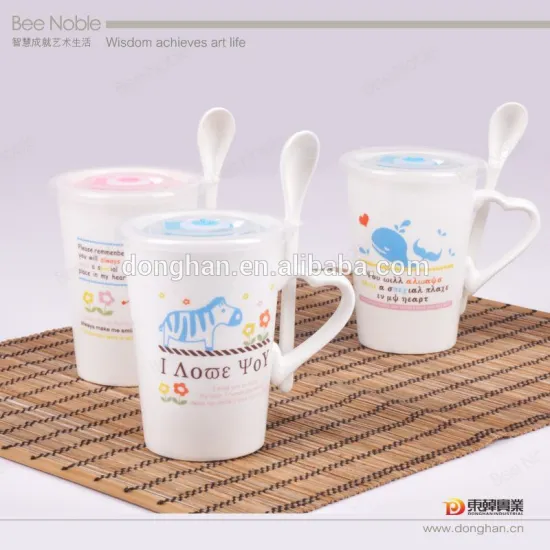 Promotion ceramic cup with lid and spoon