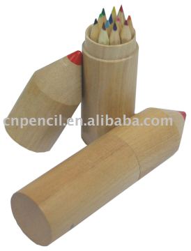 3.5\"Wooden Color Pencil with wooden tube