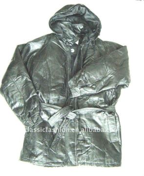 Patchwork leather winter coat