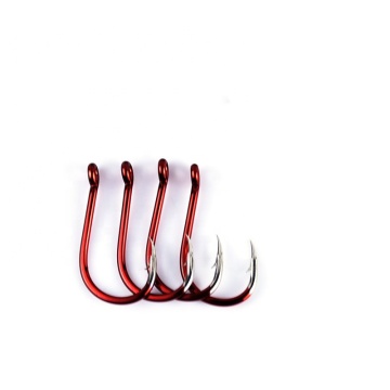 KD10257 Red FIS Hook - 3x ملتوية الفم المفرد خطافات الصيد السائبة