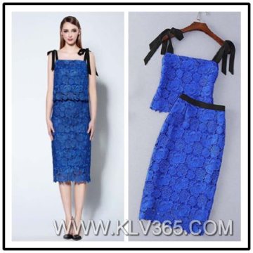 European Design Fashion Ladies Elegant Lace Skirt and Top Set