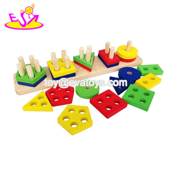preschool stacking geometry blocks wooden baby sorting toys W13D112