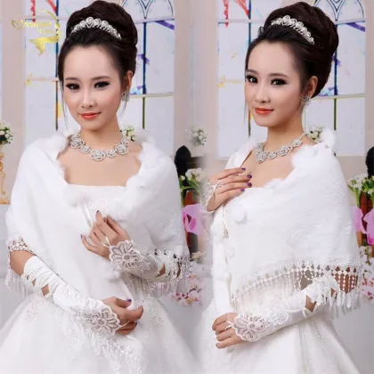 New Wedding Bolero Outerwear Wedding Accessories Urged Wrap Bride Formal Winter Cape Bride Fur Shawl Wedding Jacket Wrap OJ00172