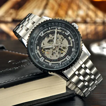 Hot sale clock steel mechanical watches men