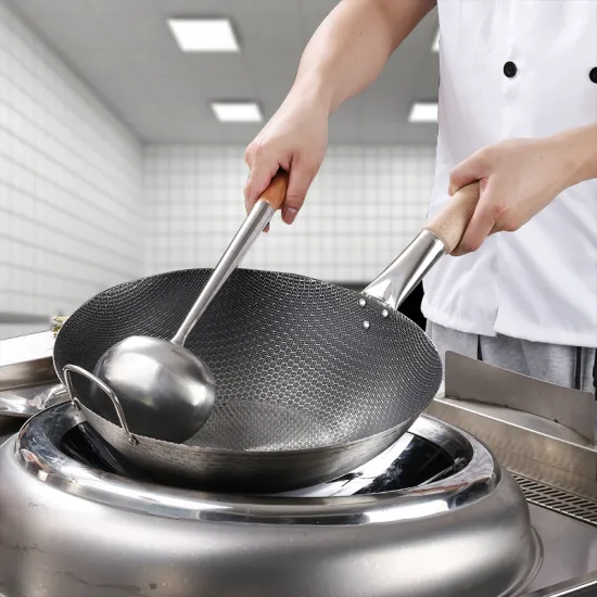 Commercial Honeycomb Stainless Steel Nonstick Wok for Induction Cooker