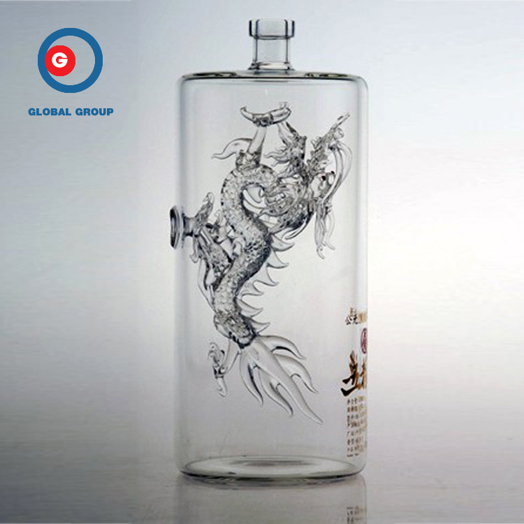 Narrow Mouth Round Shape Screen Printing Glass Dragon Bottle