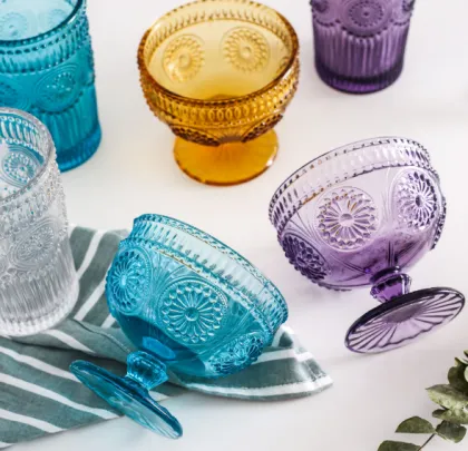 Vintage sunflower Pattern Embossed ice cream glass bowl