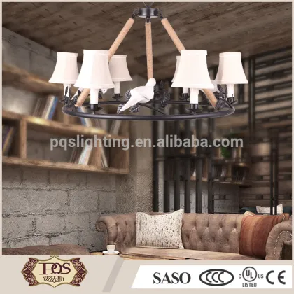 Holy pigeon wrapped rope pendant light with fabric shade, chandelier lights