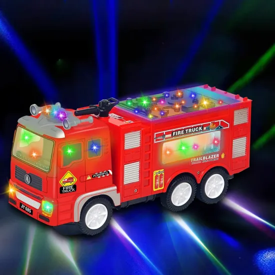 Electric Fire Truck Toy with Bright 4D Lights, Real Siren Sounds, and Bump-and-Go Function