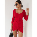 Women Long Sleeve Bodycon Ruched Dress