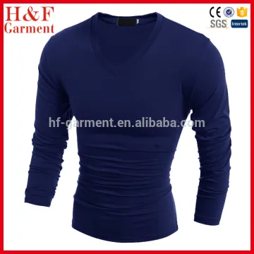 Quick dry skin tight plain v-neck long sleeve tee shirt for men