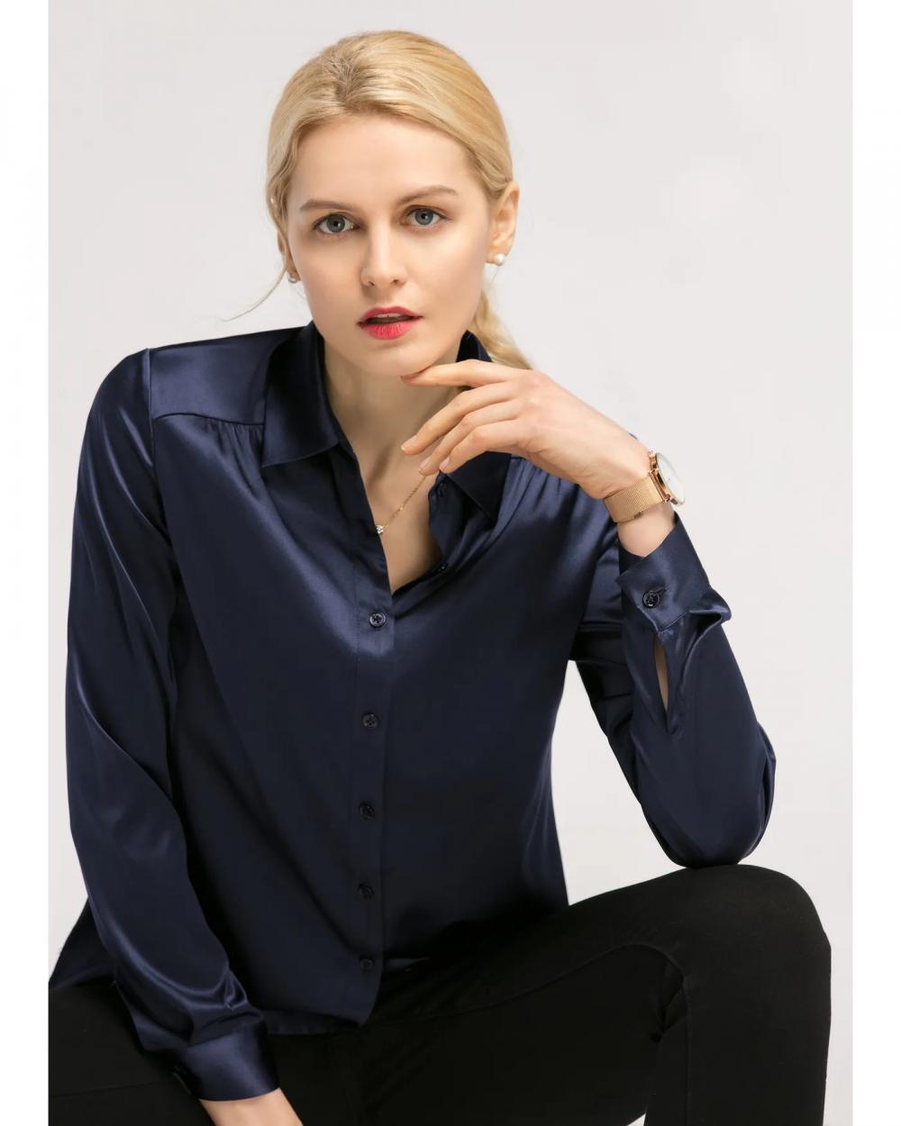 Silk Blouse for Women 100% Pure Silk Long Sleeves Cool Smooth Tops Long Sleeve Button Down Shirt Casual Work Office Silky Blouse