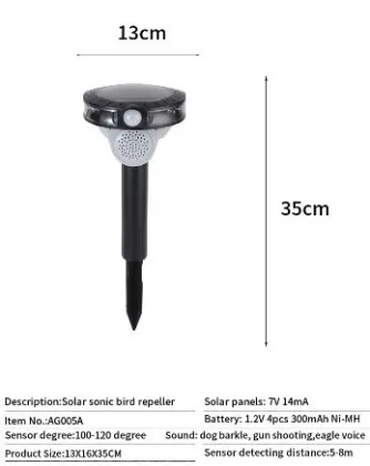 Solar Powered LED Lights Sonic Bird Repeller