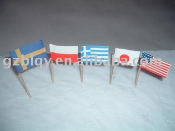 Wooden Party Stick or Pick with flag