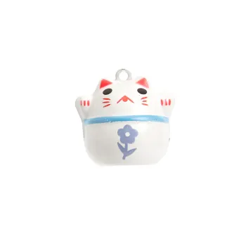Wholesale White Lucky Cat Key Chains with Jingle Bells