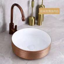 Lavabo en céramique de style de luxe de dessus d&#39;évier rond en céramique d&#39;or de comptoir de salle de bains pour la salle de bains