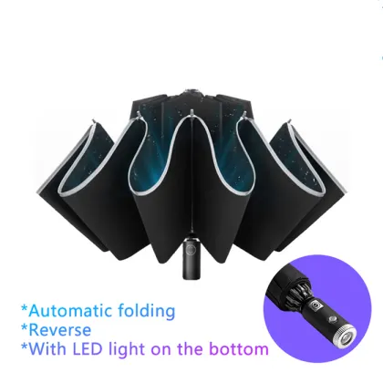Portable Windproof Automatic 3-Fold Reflective Umbrella with 10 Ribs