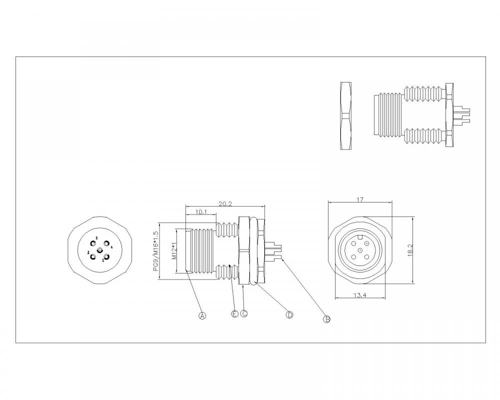 M12 2 ~ 8p Pannello frontale di blocco maschio SW17T