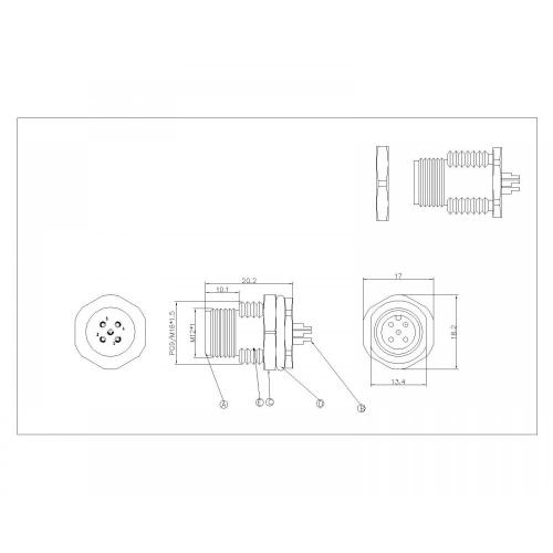 M12 2 ~ 8p Pannello frontale di blocco maschio SW17T