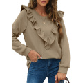 Women Long Sleeve Ruffle Crewneck Tops