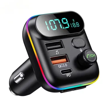 2024 T70 BT Car FM Transmitter with Built-in Mic - Hands-Free Car Kit with USB & Type-C Ports and MP3/BT Music Player