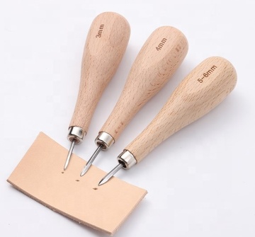 Wooden Handle Leather Craft Needle Awl - Hand Stitching Tool for Leather and Shoes