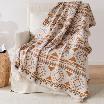 Multi Color Hot Sale Vintage Aztec Throw Knit Blanket with Tassels